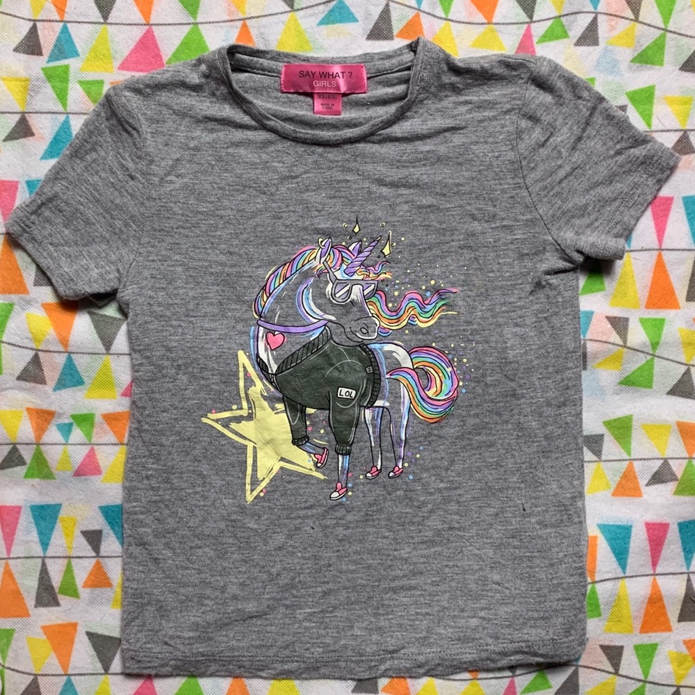 Say What? Girls unicorn tee 4/5T like NEW!